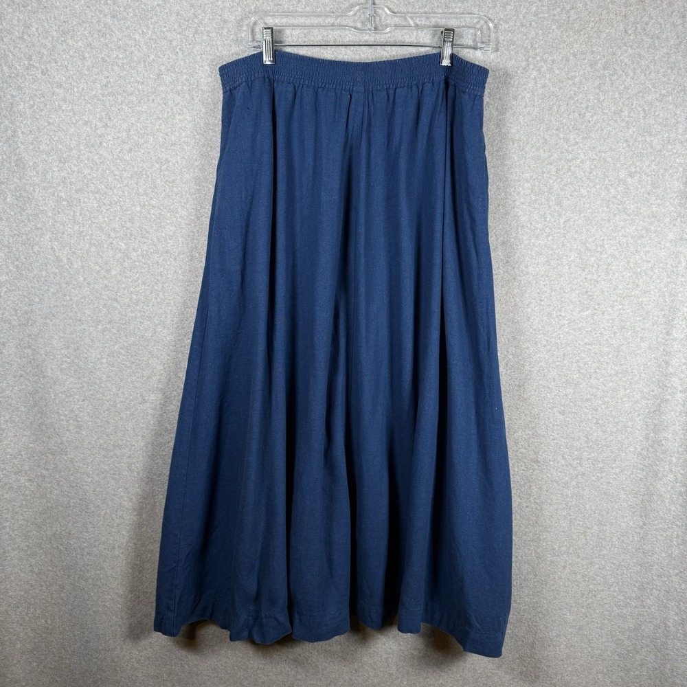 Orvis Midi Skirt Womens 14 Blue Linen Pull On
